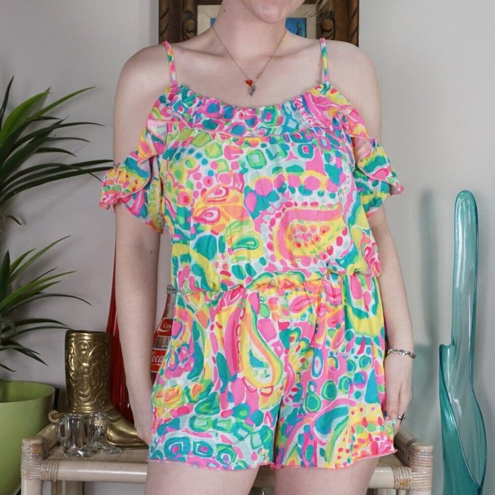 Lilly Pulitzer Fenella Come Out of Your Shell off shoulder romper